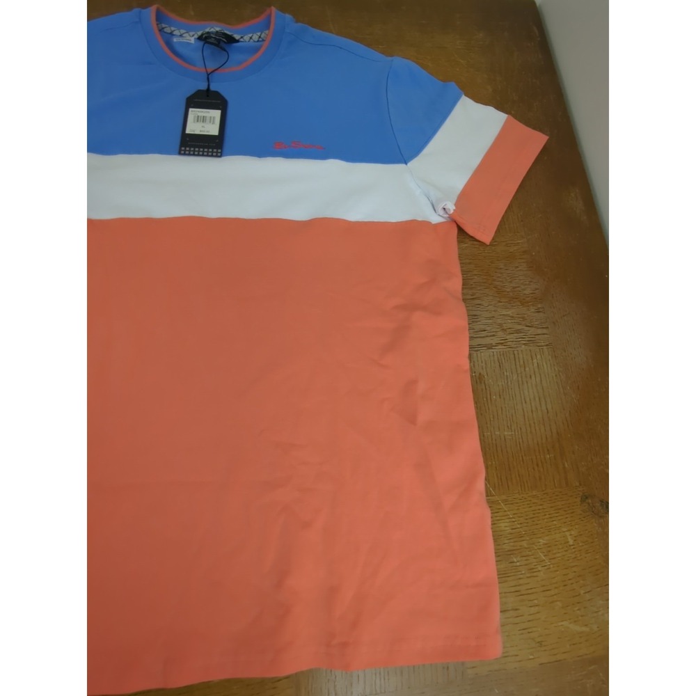Ben Sherman "CORAL" Men's Color Block Stripe T-Shirt Blue Orange Size XL New NWT - Picture 3 of 6